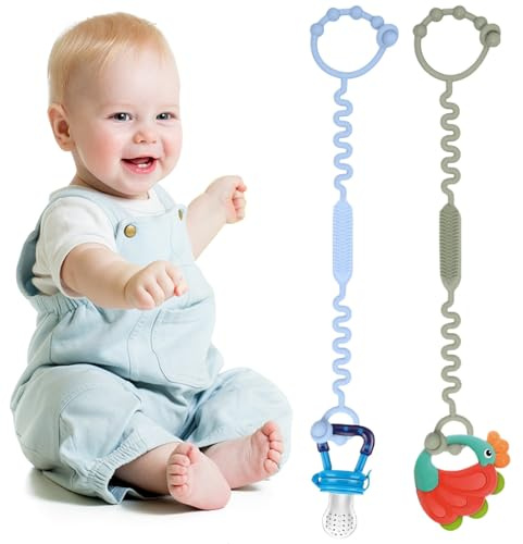 JEYORZY 2 Pcs Attache Jouet Poussette, Attache Doudou Silicone Bébé Attache Tetine Attach Accessoires pour Poussettes, Sangles de Jouets pour Bébé, Chaise Haute, Berceau, Panier, siège Auto, Panier