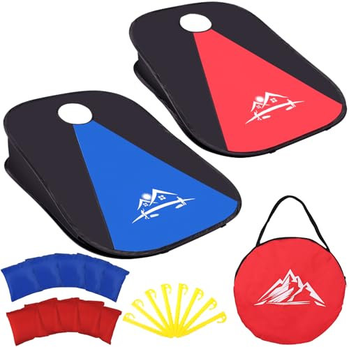 JUOIFIP 2-in-1 Collapsible Cornhole Outdoor Spielzeug, Portable Cornhole Spiel Outdoor mit PVC gerahmt, 10 Bohnensäcke und Tragetasche für Kinder, Hinterhof, Rasen, Strand Camping Spiel Wurfspiel Set