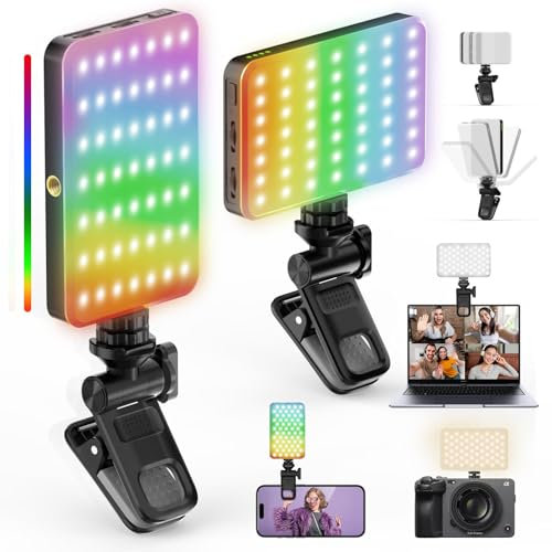 HUIJUTCHEN RGB Selfie Light, Portable 129 LED Camera Light 360° Full Color CRI 90+ Rechargeable 3000mAh Video Lighting with Clip-on Design for Photography TikTok Makeup Streaming Vlog Conference