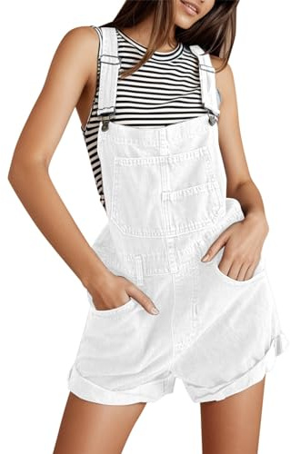 2025 - Peto de mezclilla ajustable elástico casual para mujer, jeans, pantalones cortos, monos de playa