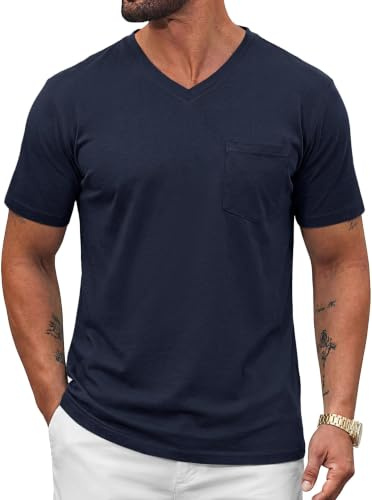 Runcati T-Shirt Uomo in Cotone a Maniche Corte con Scollo a V e Taschino | T-shirt uomo in cotone a maniche corte con scollo a V e taschino