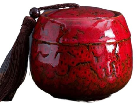 Tarro de cerámica para almacenamiento de alimentos con tapas herméticas, tarros de almacenamiento de cocina para té, café, especias, botes redondos de 70/130/500 ml (L, rojo)