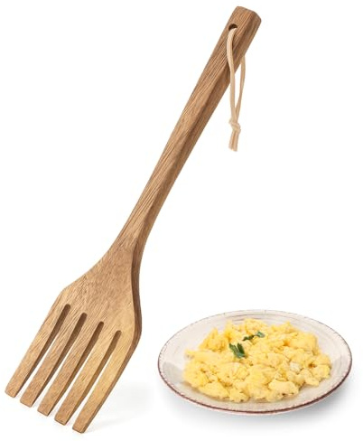 Baderke 10 Inches Acacia Wooden Forks for Cooking Kitchen Baking Tool Five Tines Long Handle Wood Fork for Home Restaurant Kitchen Salad Pasta Grill Tasting Utensils