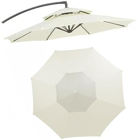 Ersatzschirmdach, 2,7 M/3 M Doppeldach, 8 StrebenTerrassenschirm Ersatzschirmdach, Abdeckung Für Hängenden Versetzten Freiarmschirm, Wasserdicht, UV-beständig, Für Den Garten(Off-white,3m/8 bone)