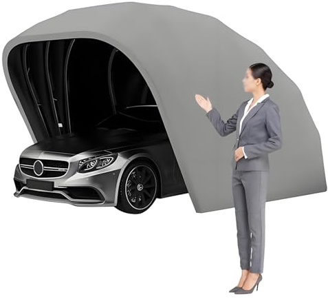 Abri De Voiture Semi-Automatique en Acier Inoxydable, Gris, Pliable Et Durable, Garage Mobile, 5,9 x 2,7 x 2,45 m