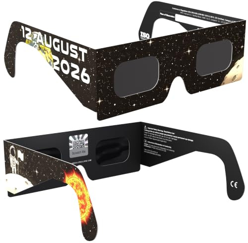 Absolute Eclipse Occhiali Eclissi Solare Certificati ISO 12312-2 CE | Pioneer | Occhiali per Vedere Eclissi 12 Agosto 2026 | Adulti e Bambini | Confezione da 2 | Produttore Europeo