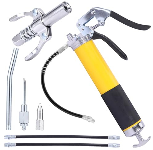 Vexnaro 7000 PSIPistola per Grasso Manuale, Ingrassatore Manuale Kit, HochleistungsPistola per Grasso Set con Ugelli per Ago, Tubo Kit Ingrassatore per Auto, Veicolie Attrezzature (Amarillo)