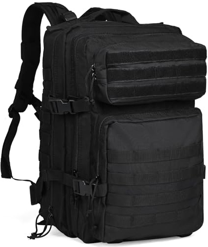 Outplea Sac à dos militaire 45 l pour homme, sac à dos tactique de randonnée avec système MOLLE, sac à dos d'assaut de l'armée de 3 jours, sac à dos d'extérieur d'urgence, sac à dos de survie, noir