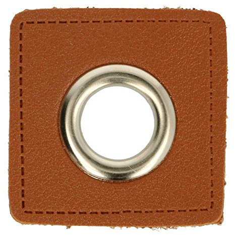 Schnuckidu Kunstleder Ösen I Ösen Patches für Kordeln I Leder Ösen Quadrat in Braun I 11mm Silber I 10 Stück in Einer Packung I Alternative zu Echtleder