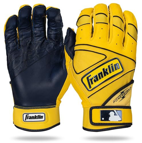 Franklin Sports MLB Baseball-Schlaghandschuhe – Powerstrap Schlaghandschuhe für Erwachsene + Jugendliche – Herren + Damen Baseball + Softball-Ausrüstung – Jungen + Mädchen – Gelb + Marineblau