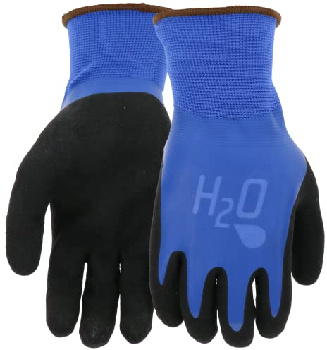 Mud Cobalt Blue H2O Double Dipped Full Latex Coated Palm Garden Work Gloves, Waterproof, Durable, Micro Surface Palm, Cobalt Blue/Black, Small, (SM7186B/S)