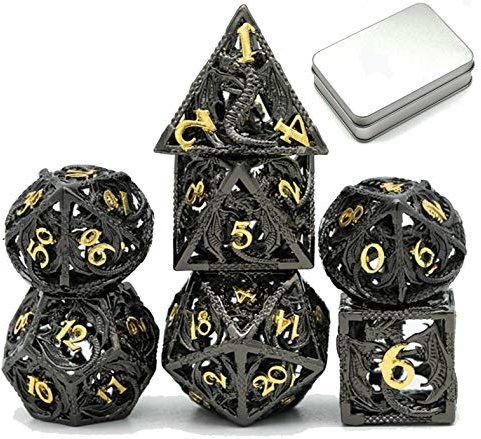 World of Dice Nidhöggr - edle Pen and Paper Würfel, Metallwürfel mit Drachen, 7-teiliges RPG-Würfelset, inkl. Etui (mit Aluminium-Etui)