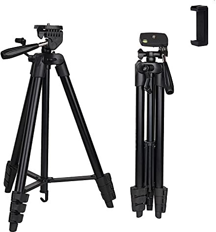 CAMBOFOTO Trípode para Teléfonos Móviles 135 cm, Aleación de Aluminio Ligero con Soporte para Móviles, Compatible con iPhone, Android, Smartphones, Cámaras DSLR y Sin Espejo