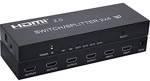Fashion Swallows Répartiteur HDMI 2x4 ，4K HDMI 2.0 Switcher Répartiteur 2X4 avec HDMI 2.0 SPDIF Extracteur Audio Fonctions de répartiteur HDMI 2 en 4 Sorties Switch Splitter