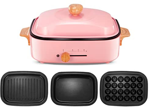 Commercial Professional 3-in-1 Hot Pot électrique, Poêle à Frire Barbecue Multifonctions, Multifonction Électrique Chauffante, Machine à Boules, Petit Takoyaki Maker, 1200W,A