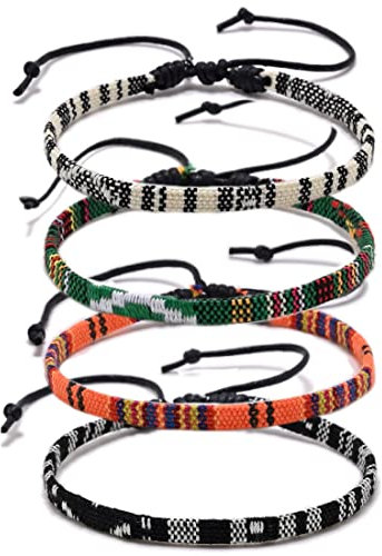 PLABBDPL 4 Stück Fußkettchen Bunte Geflochtene Seil, Surfer Fußband Damen und Herren Bunt, Wasserfester Stoff, Fussband größenverstellbar, Boho Ethno Fussbänder,Fußband Herren & Damen Armbänder