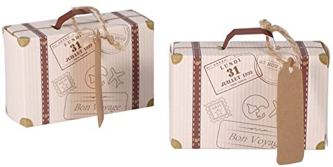 Nikou 50 Stück Mini Koffer Gastgeschenke Hochzeitsbox, Vintage Pralinenschachtel mit Tags und Sackleinen Schnur, Elegante Geschenkbox aus Karton für Hochzeit, Party, Geburtstag