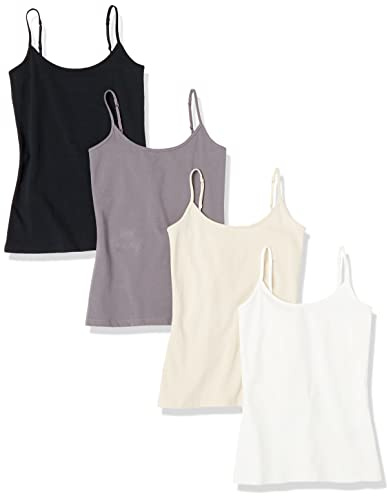 Amazon Essentials Women's Slim-Fit Camisole for Layering and Everyday Wear, Pack of 4, Grey/Taupe, Large