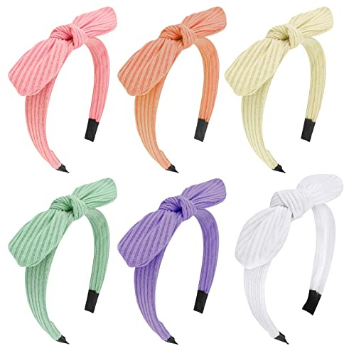 Jaciya Bow Headbands for Girls Women Hair Accessories Thin Headband with Bow Non Slip Fashion Knotted Head Band Bunny Ears Headband(Pink/Purple/Green/Yellow/White/Orange)
