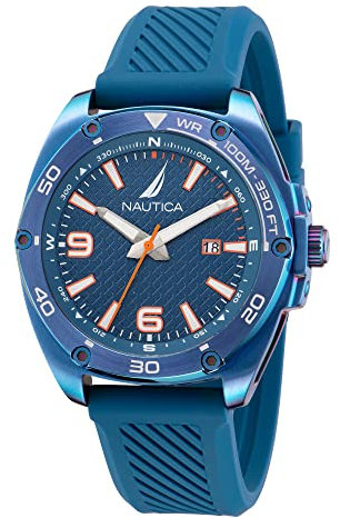 Nautica Reloj de correa de silicona azul Tin Can Bay para hombre (Modelo: NAPTCF201), Azul / Patchwork