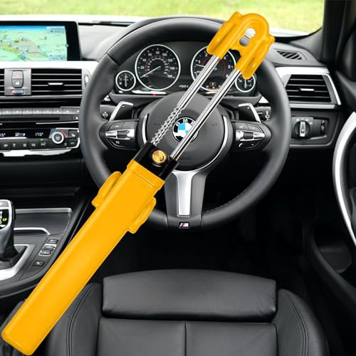 Steering Wheel Lock Twin Bar, Anti-Theft Heavy Duty Car Van Wheel Locks High Visibility Crook Lock for Car Security Device SUV Wheel Locks + 2 Keys (Steering Wheel Lock)