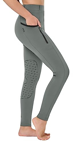 baleaf Girls Horse Riding Pants Kids Equestrian Breeches Belt Loops Knee-Patch Youth Schooling Tights Zipper Pocket Grey S