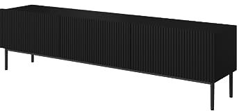 bogart TV Lowboard Nicole 200 cm mit 3 Klappen/Türen, Griffloses Öffnungssystem, Schwarz Metallfüße, Fernsehtisch, TV-Möbel, Fernsehschrank, TV Tisch, TV Schrank, TV Bank