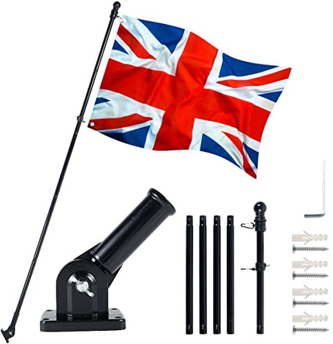 Flag Pole Kit 6FT Wall Mounted Flagpole Kit with Mounting Bracket Stainless Steel Black Flag and Pole Set for House Garden Yard Outdoor Fence (No flag)