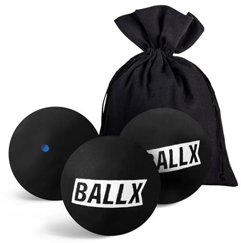 BallX® Squash Bälle Blauer Punkt XS2000 [3ER Set] - Squashbälle extra Schnell für Anfänger - Ball mit Wettkampfgröße - Langlebige Squashspiel Bälle mit Baumwollsäckchen - Squashball Set - Squash Ball
