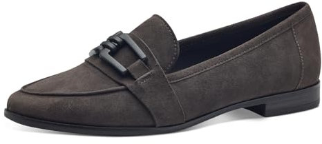 MARCO TOZZI Damen Loafer ohne Absatz aus Leder Flach, Grau (Graphite), 39 EU
