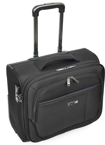 A1 FASHION GOODS Rolling Pilot Case TSA Lock - Maletín para portátil, tamaño de cabina, bolsa de viaje de negocios, Black, S, Soft Casing Rolling Pilot - Bolsa de negocios