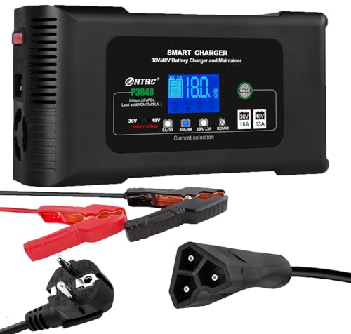 SolaMr 36V 18A/48V 13A Car Battery Charger, Smart Rapid Car Battery Charger with 9-Stage Charging Trickle Charger Desulphuriser for Truck, Motorcycle, Marine Li-Ion and Lead Acid Batteries - P3648