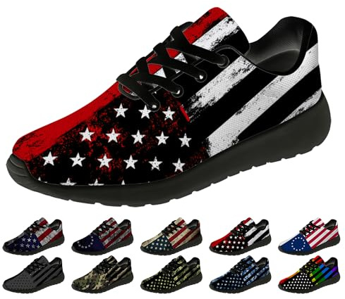 Flag Shoes for Women Men Running Tennis Walking Shoes Firefighter Gifts for Men Dad Black Size 9 Men,10.5 Women