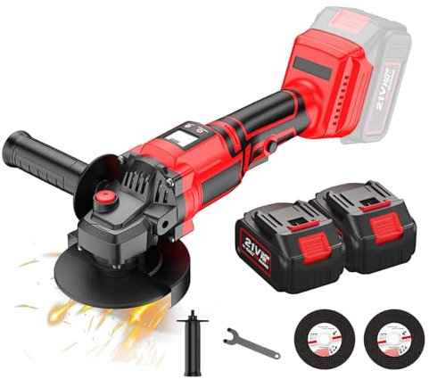 Brushless Meuleuse D'angle sans fil, 21V Meuleuse d'angle sans fil avec 1/2 batteries 4.0Ah, 13000RPM moteur brushless, Disque à Ébarber :125 mm (2 * batteries)