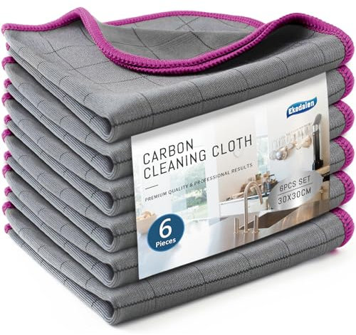 Ekedalen Chiffon Magique Microfibre Carbone 400GSM, 6X Serviette sans Trace Polir, Lingette Essuie Verre Vitre Lunette Vaisselle Cuisine Menage Voiture, Torchon Nettoyage Réutilisable Lavable, Pourpre