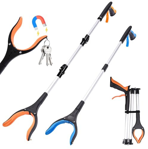 Ezkamfort 33&43 Litter Pickers, Foldable Reaching Aids for Disabled & Elderly with 360°Rotating Head and Magnetic Claw Litter Pickers for Adults, Multipurpose Grabber Stick- 2 Pack
