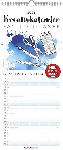 Alpha Edition - Kreativ-Kalender Familienplaner 2026 – Bastelkalender 19,5×45 cm mit 5 Spalten – individuell gestaltbar mit Foto, Zeichnung & ... Stickerbogen: Do it yourself familyplanner