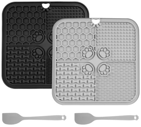2 STK Schleckmatte Katze, 20x20 cm Leckmatte Hund Schleckmatte Hund mit Saugnäpfen, Futtermatte für Butter, Joghurt Hundespielzeug, zur Langsames Essen, mit Spatel/Bürste