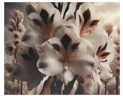 Peacock Orchid Jigsaw Puzzle Made in USA – Elegant Gladiolus Murielae with White Petals
