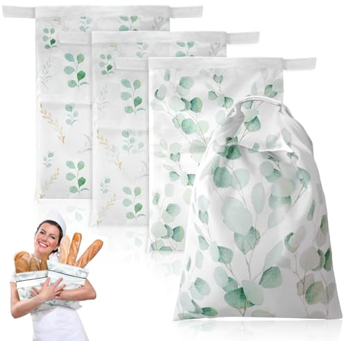 4 bolsas de pan de cera de abejas con forro interior de TPU para masa madre, 43 x 31 cm, bolsas reutilizables grandes para pan casero, bolsas de pan para guardar el pan (hojas, 4 unidades)