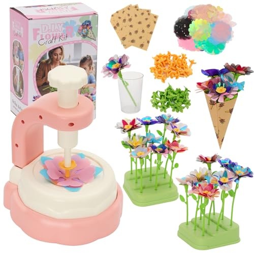 Ark miido Blommor, pysselset för barn, kreativt set blomdekoration, blompress, barn för tillverkning, tygblommor och buketter, blompysselset för flickor från 5–12 år (rosa)