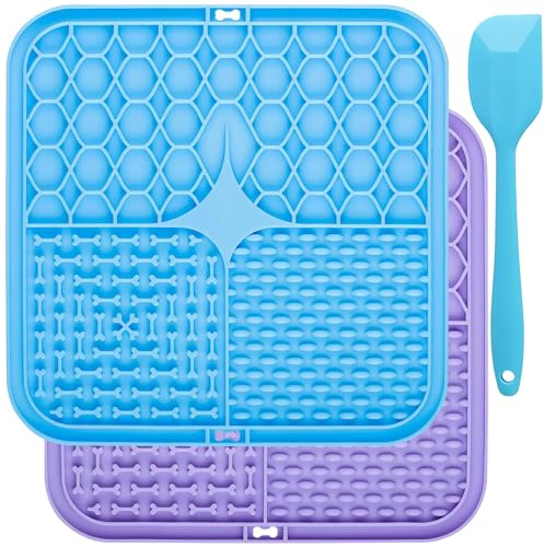 Noaxylic 2 PCS Tappetino Leccare Cane, 15.5 x15.5 cm Lick Mat per Cani con Spatola Silicone, Tappetino da Mangiare, Tappetini Cani Lick Mat, per Bagno, Toelettatura, Addestramento, per Arachidi Yogurt