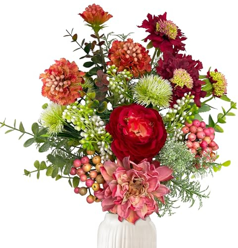 YMIFEEF Fiori artificiali come veri, rami, bouquet di fiori di seta, rossi, piante finte, decorazione da tavolo per Natale (rosso)