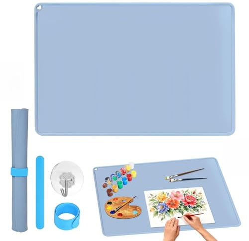 ComPDCVD Malunterlage für Kinder 60x40cm Silikon Bastelunterlage Silikonmatte Groß Antihaft Abwaschbar Bastelunterlage mit Erhöhten Kanten Schreibtischunterlage für Malen Harz Sand Art Basteln