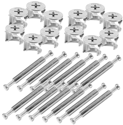 ZUNOXAZ 10 Juegos Conjunto de Tornillos de Doble Cabeza y Tuercas de Espiga para Muebles Conectores Excéntricos Ajustables para Paneles y Armarios Hierro Resistente para Montaje Fácil y
