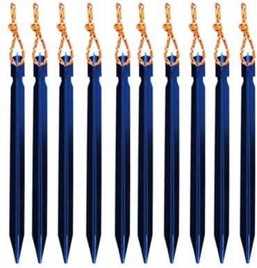 Tältspikar 10 st 18 cm aluminiumlegering gård baldakin tältpinnar trädgårdsinsatser markspik slitstark med reflekterande sladd hängmatta camping (blå)