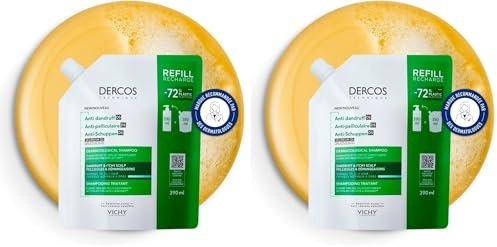 Vichy, DERCOS, Shampooing Anti-Pelliculaire DS, Pellicules & Démangeaisons, Cheveux Normaux à Gras, Éco-recharge, 390ml (Lot de 2)