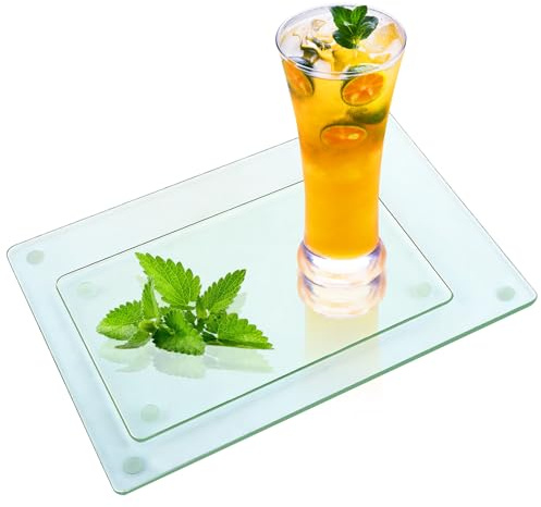 WOPPLXY 2 placas de cristal para cocina, 30 x 20 cm + 40 x 30 cm, tabla de cortar de cristal antideslizante, tabla de cortar de vidrio templado como base de corte, tabla de cocina, bandeja para servir