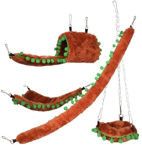 boxoon Arctic Velvet Sugar Glider Toys Set di 5 pezzi, altalena per amaca, letti triangolari, tunnel, scala di corda, accessori per gabbia di scoiattolo, marrone
