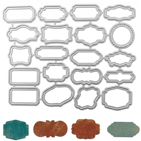 Troqueles Scrapbooking de Corte Metal, Juego de 20 Estilos de Marcos de Etiquetas, Troqueladora de Acero al Carbono para Hacer Tarjetas, Álbumes de Fotos y Manualidades DIY, 13.7x10.6cm, Plata
